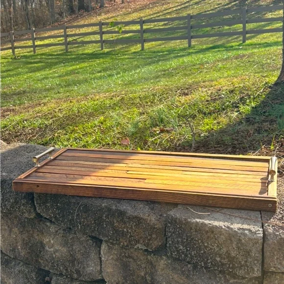 Reclaimed Tobacco Stick Serving Tray With Brushed Nickel Handles – 25” x 12”